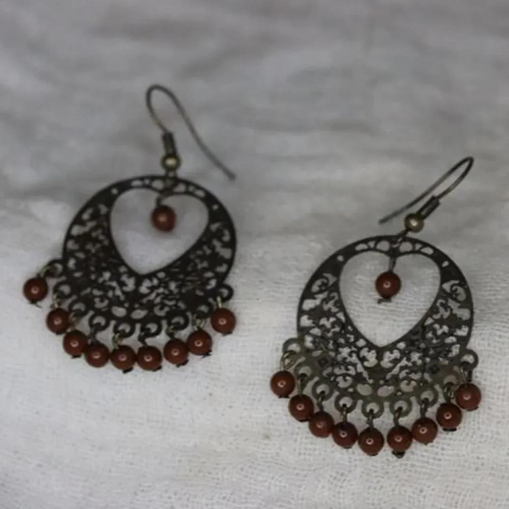 Vintage Boho dangle metal beaded chandelier earrings